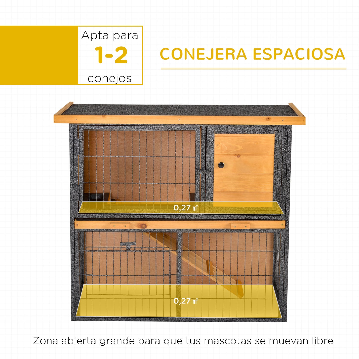 Pawhut Conejera De Exterior Madera 2 Pisos Rampa Bandeja Extraíble Puerta_3