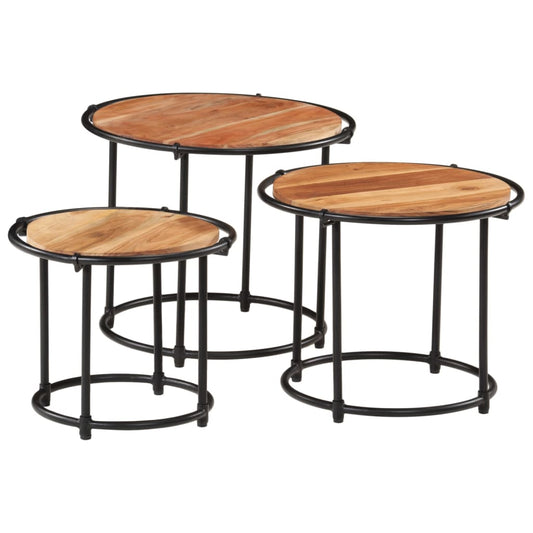 Mesas Apilables 3 Piezas Madera Maciza De Acacia_0