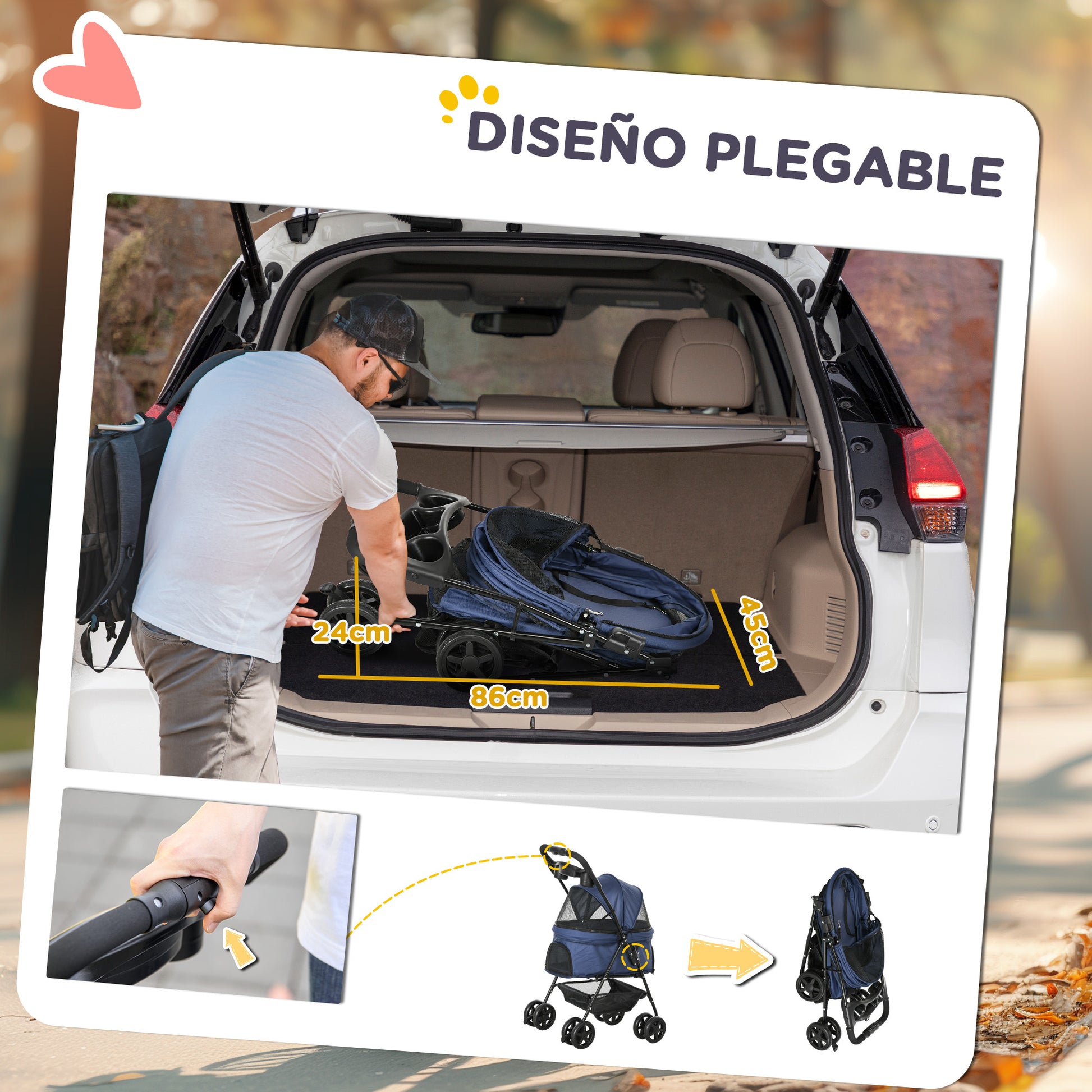 Pawhut Cochecito Para Perros Plegable Con Ruedas Universales 67x45x96 Cm Azul_4