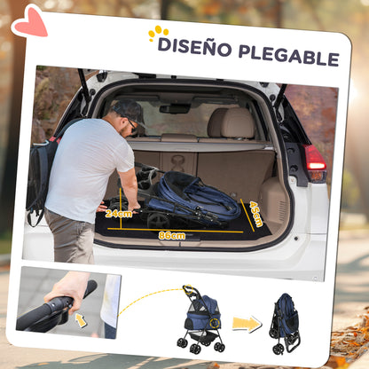 Pawhut Cochecito Para Perros Plegable Con Ruedas Universales 67x45x96 Cm Azul_4