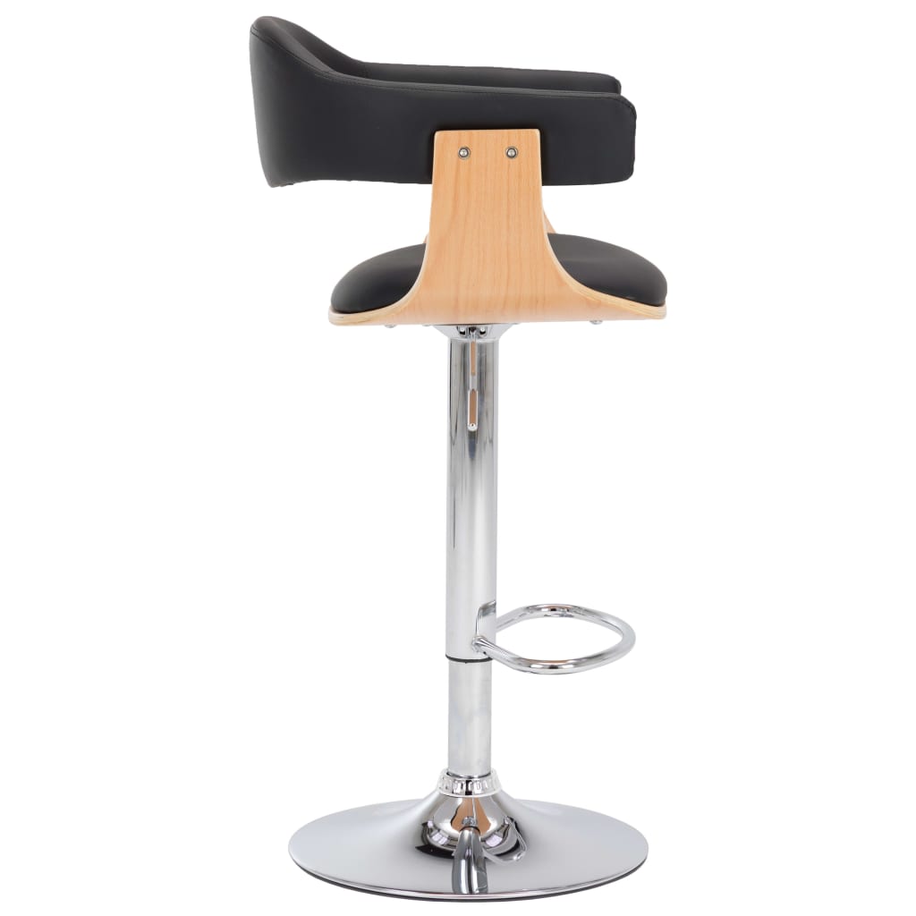 Taburetes De Cocina 2 Uds Madera Curvada Cuero Sintético Negro_2