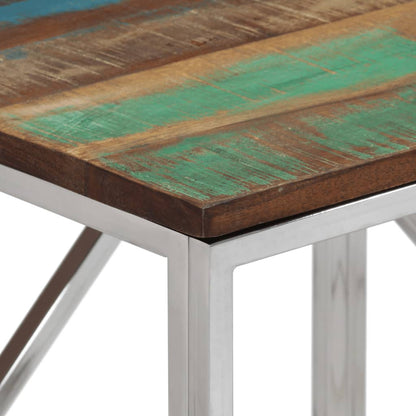 Mesa Consola Acero Inoxidable Madera Maciza Reciclada Plateada_2