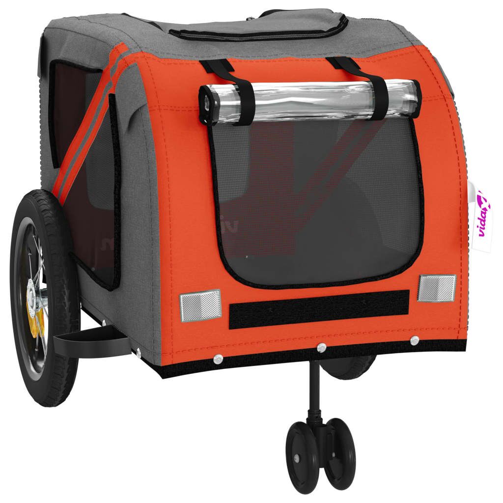 Vidaxl Remolque De Bicicleta Mascotas Hierro Tela Oxford Naranja Negro_4
