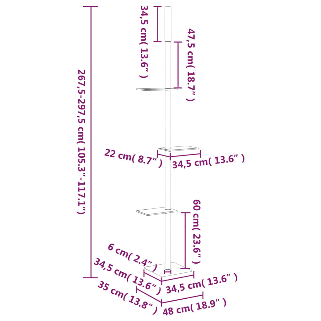 Vidaxl Árbol Rascador Para Gatos De Suelo A Techo Crema 267,5-297,5 Cm_2