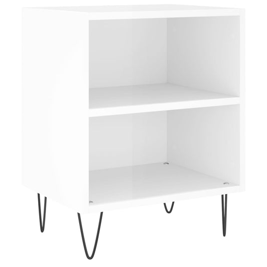 Mesita De Noche Madera De Ingeniería Blanco Brillo 40x30x50 Cm_0
