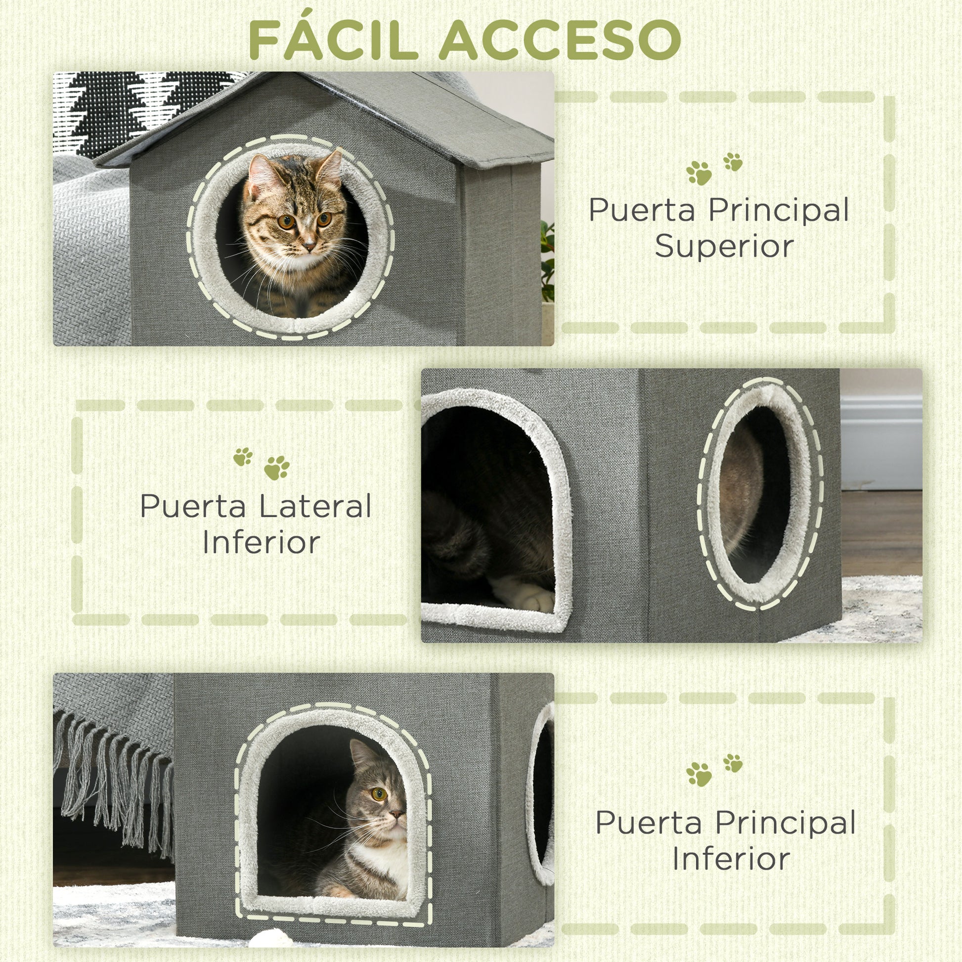 Pawhut Casa Para Gatos De 2 Niveles Con Cojines Lavables 42x46x59,5 Cm Gris_5