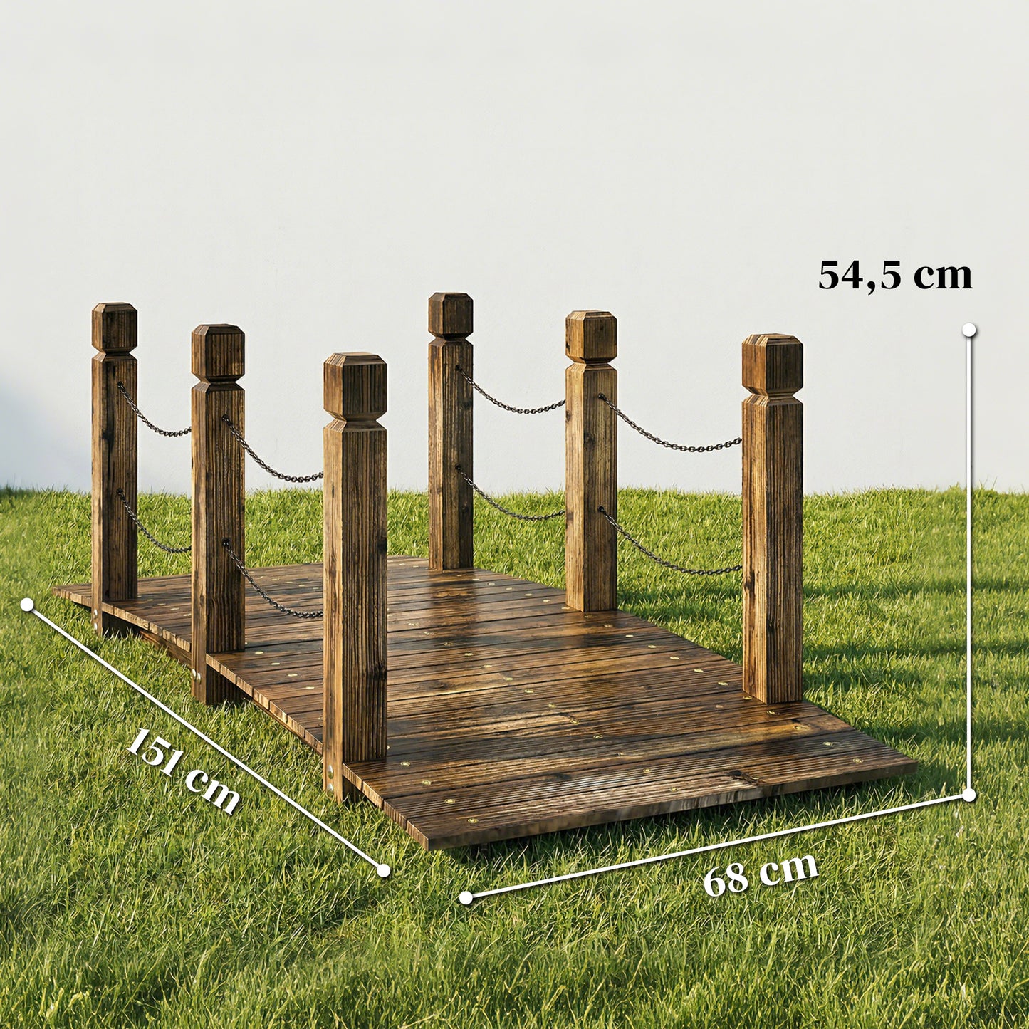 Outsunny Puente De Jardín Rústico De Madera 1,51 M Con Barandillas Carbonizado_2