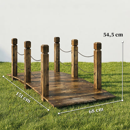 Outsunny Puente De Jardín Rústico De Madera 1,51 M Con Barandillas Carbonizado_2