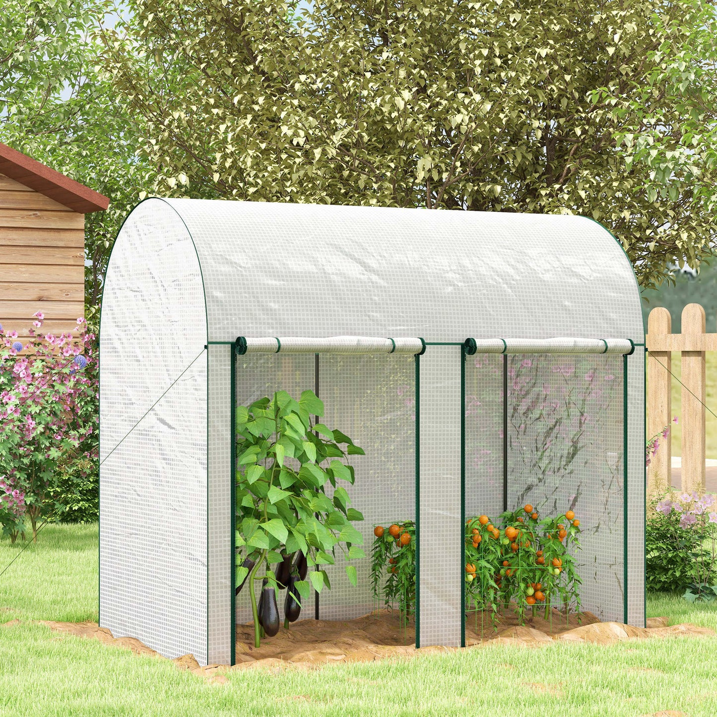 Outsunny Invernadero Pequeño Con 2 Puerta Con Cremallera 200x100x178 Cm Blanco_1