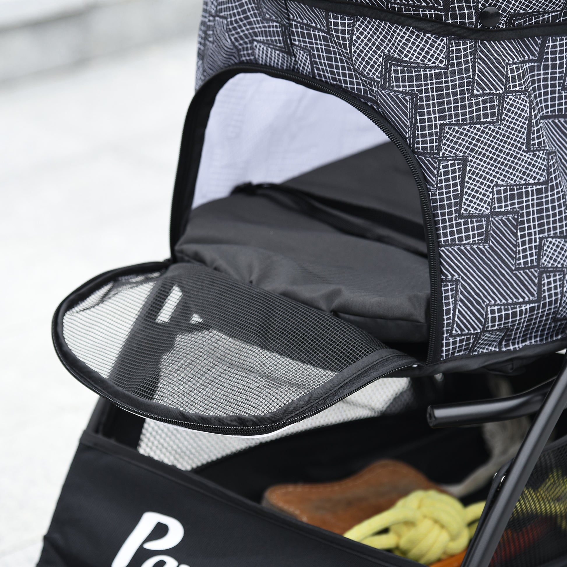 Pawhut Carrito Para Perros Plegable Con Cesta Capota Ajustable Y Ruedas Gris_4