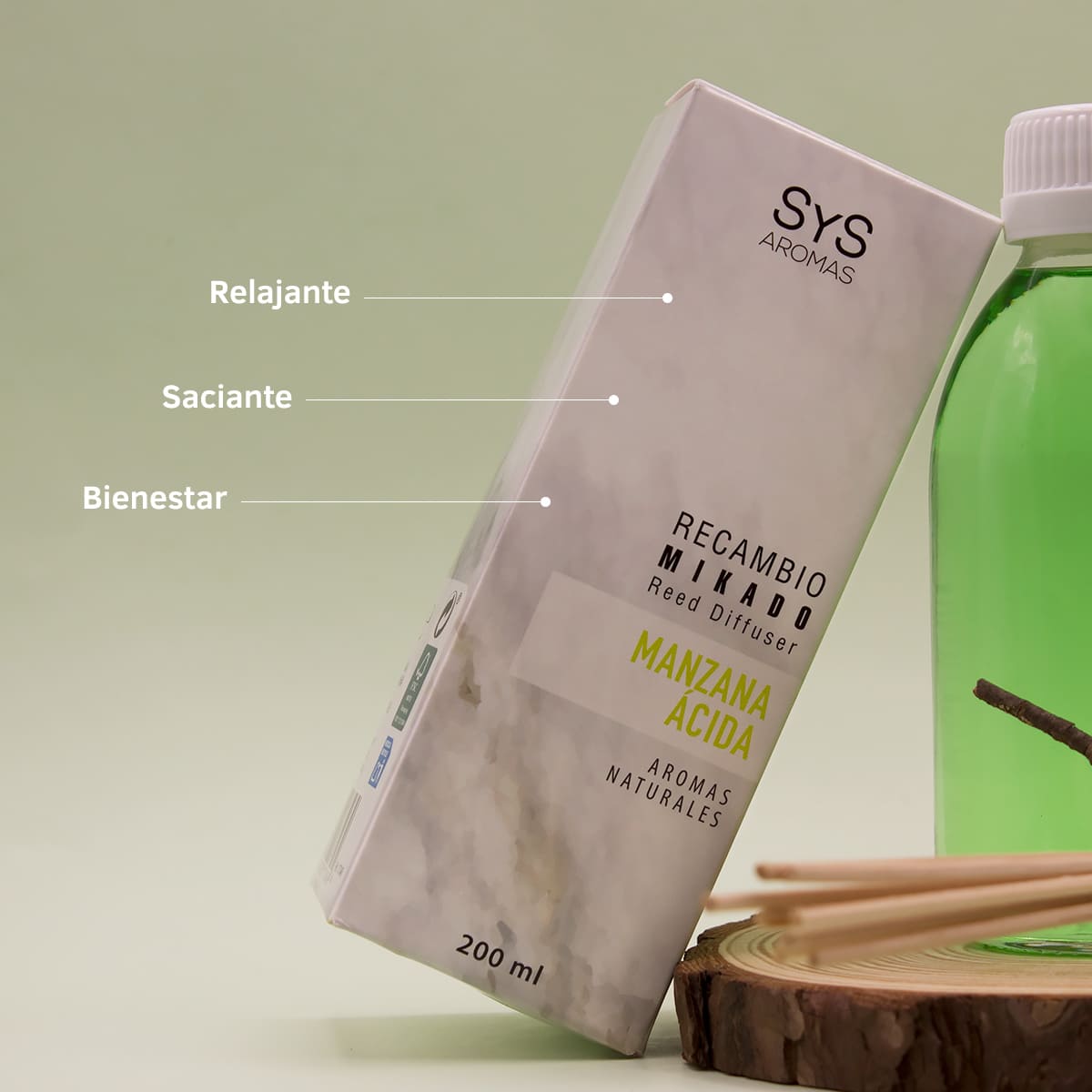 Recambio Mikado Manzana Ácida Mármol SYS Aromas 200 ml | Con Palos | Aroma Afrutado y Ácido | Refrescante_2