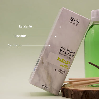 Recambio Mikado Manzana Ácida Mármol SYS Aromas 200 ml | Con Palos | Aroma Afrutado y Ácido | Refrescante_2