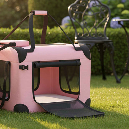 Pawhut Transportín Perro Gato Plegable 60x41,5x41 Cm Con Puertas Cojín Rosa_4