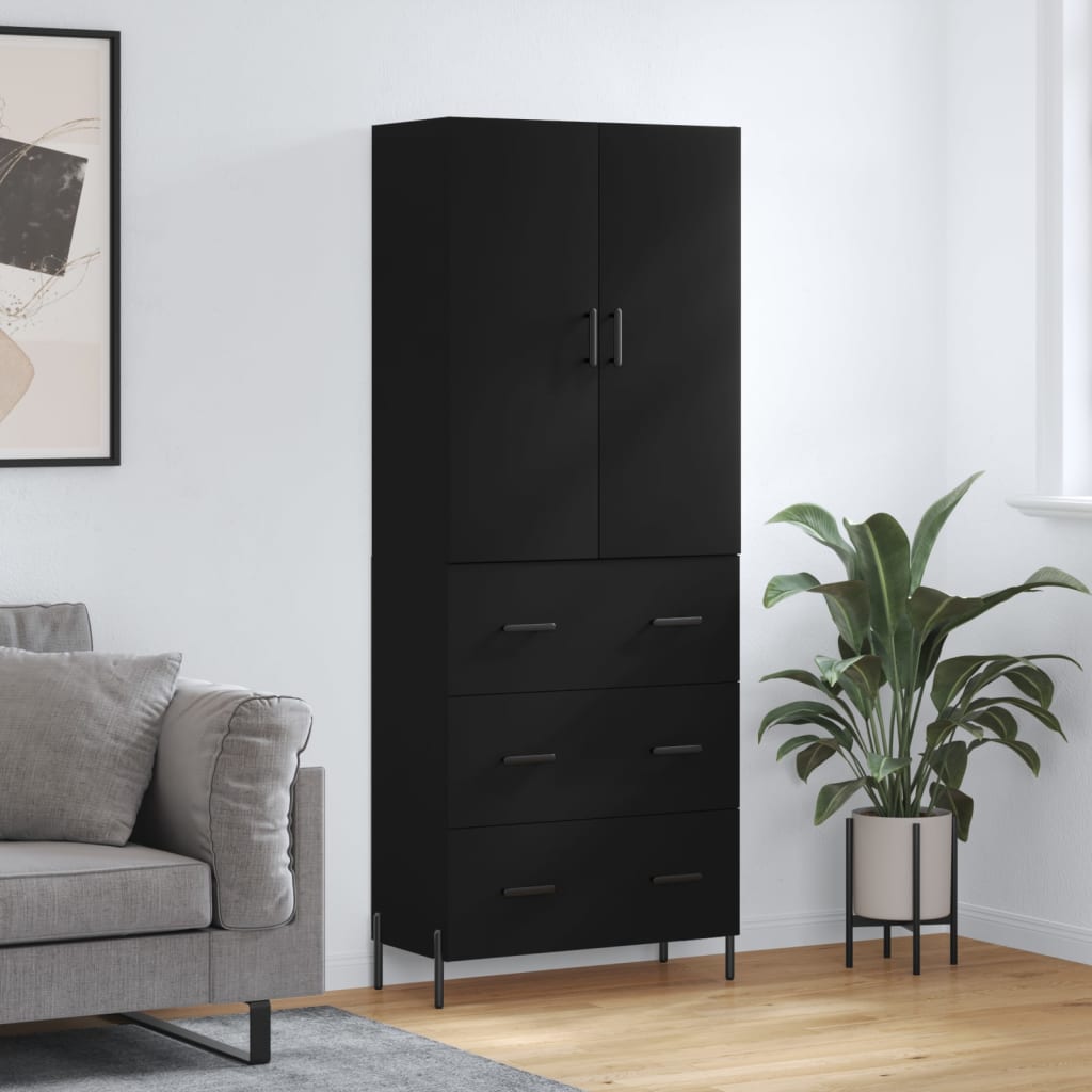 Aparador Alto Madera Contrachapada Negro 69,5x34x180 Cm_0