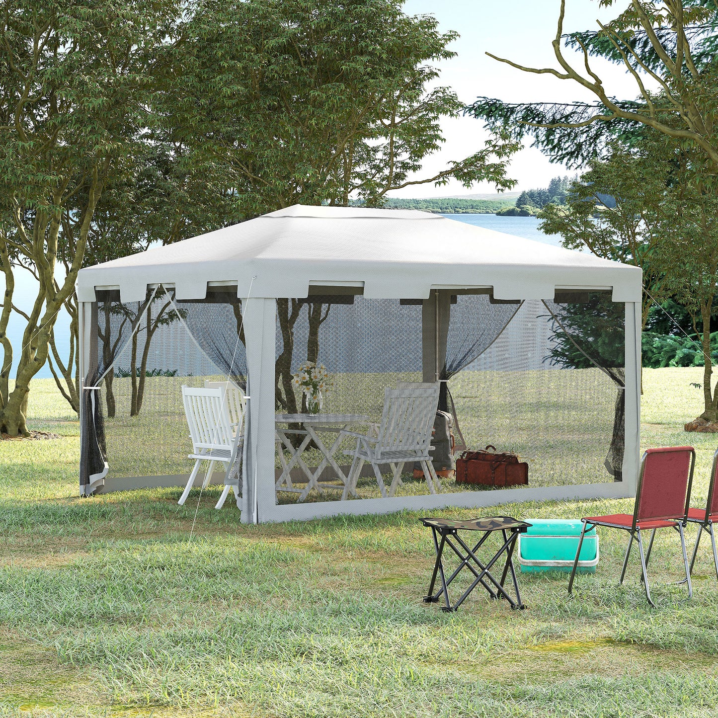 Outsunny Carpa De Jardín 4x3 M Con Mosquiteras Laterales Blanco Y Negro_1