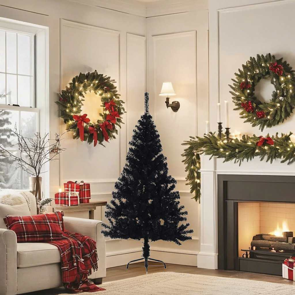Vidaxl Medio Árbol De Navidad Artificial Con Soporte Pvc Negro 150 Cm_1