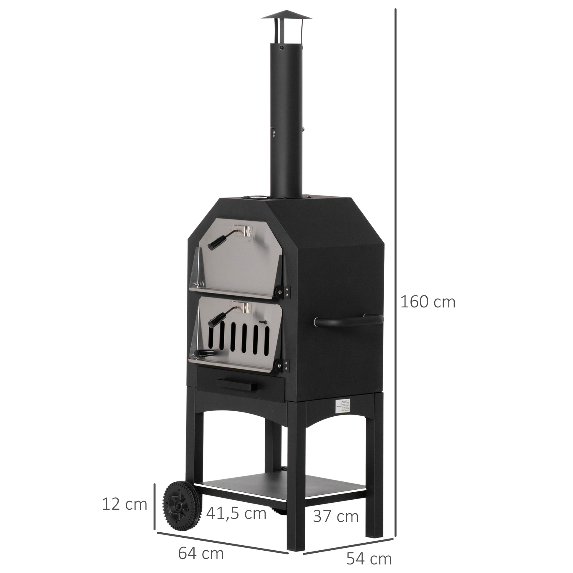 Outsunny Horno De Pizza Exterior Con 2 Capas Ruedas Cajón 64x54x160 Cm Negro_2