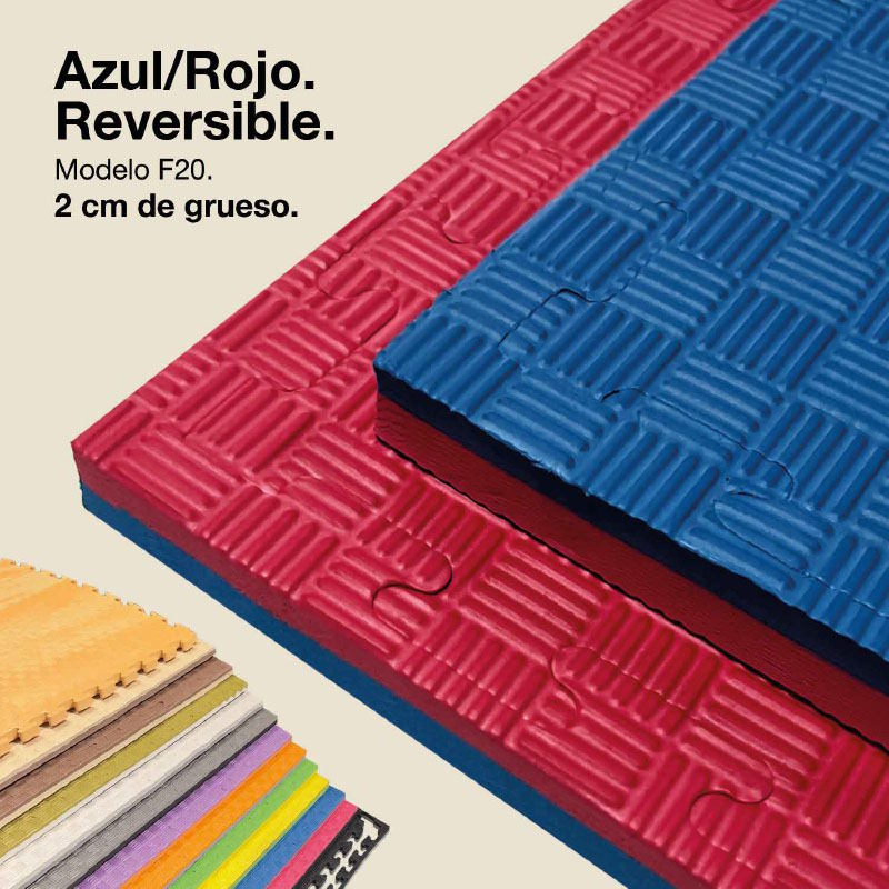 Tatami Puzzle 2cm 100x100cm, Pack 4 Unidades – Superficie 5 Líneas Rojo/azul Jowy_0