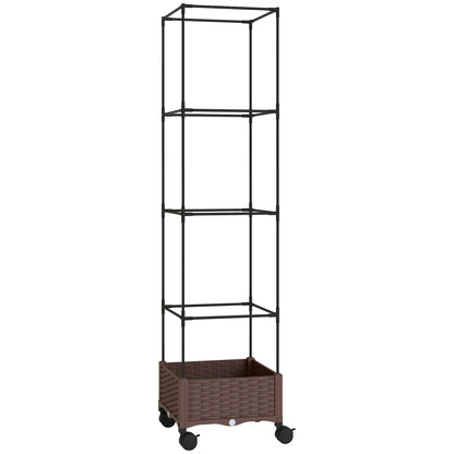 Outsunny Jardinera Con Enrejado Ruedas Para Cultivos Verduras 40x40x165 Cm_0