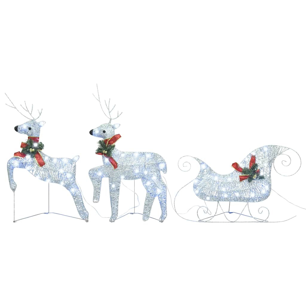 Vidaxl Trineo Y Renos Decoración De Navidad De Jardín 60 Led Plateado_0