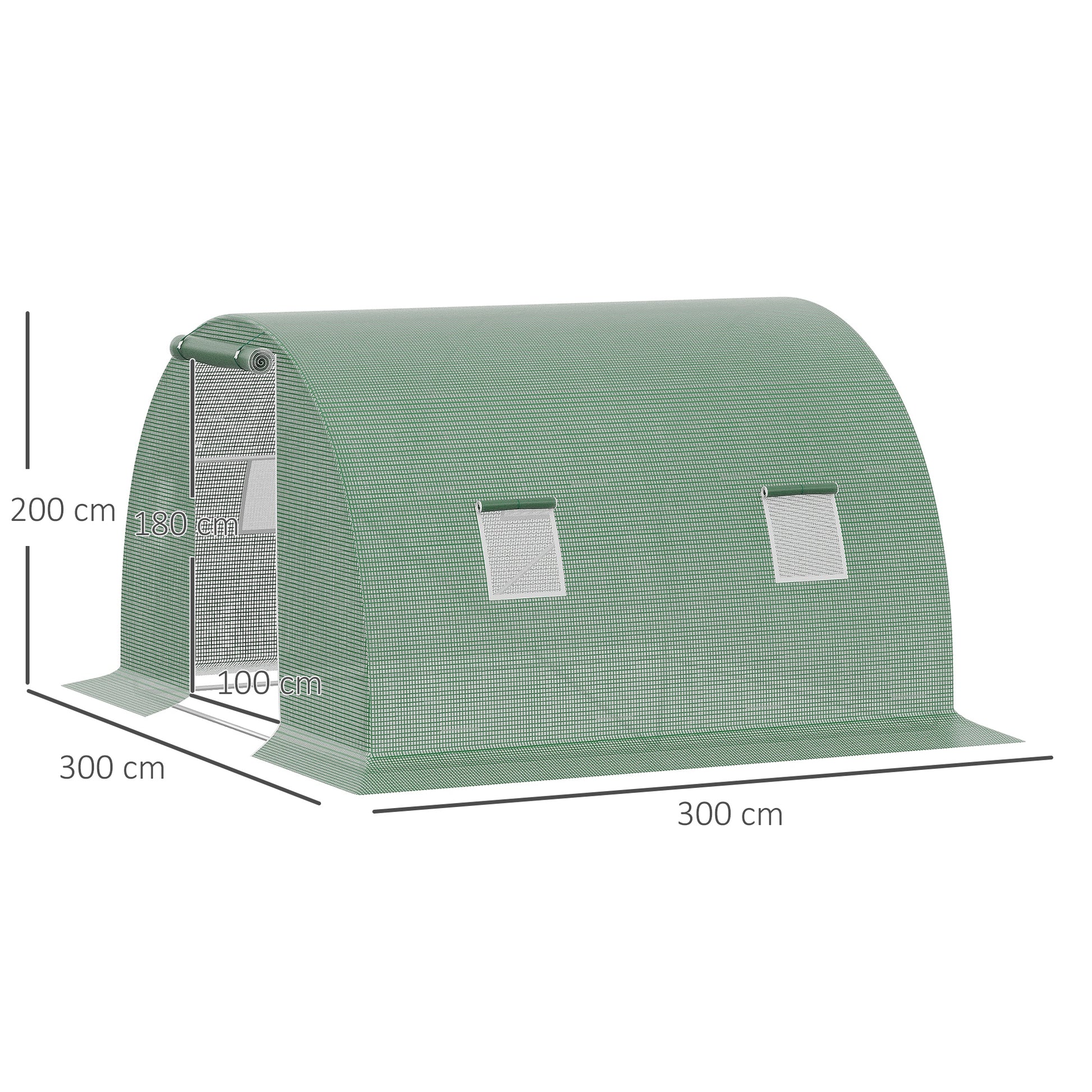Outsunny Invernadero De Túnel 3x3x2 M Con Puerta Enrollable Y 4 Ventanas Verde_2