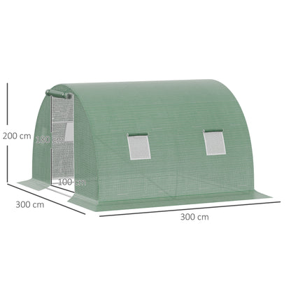 Outsunny Invernadero De Túnel 3x3x2 M Con Puerta Enrollable Y 4 Ventanas Verde_2