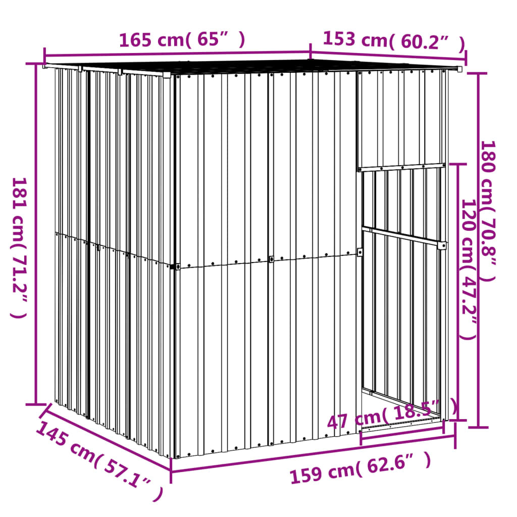 Vidaxl Caseta Perros Con Tejado Acero Galvanizado Gris 165x153x181 Cm_2