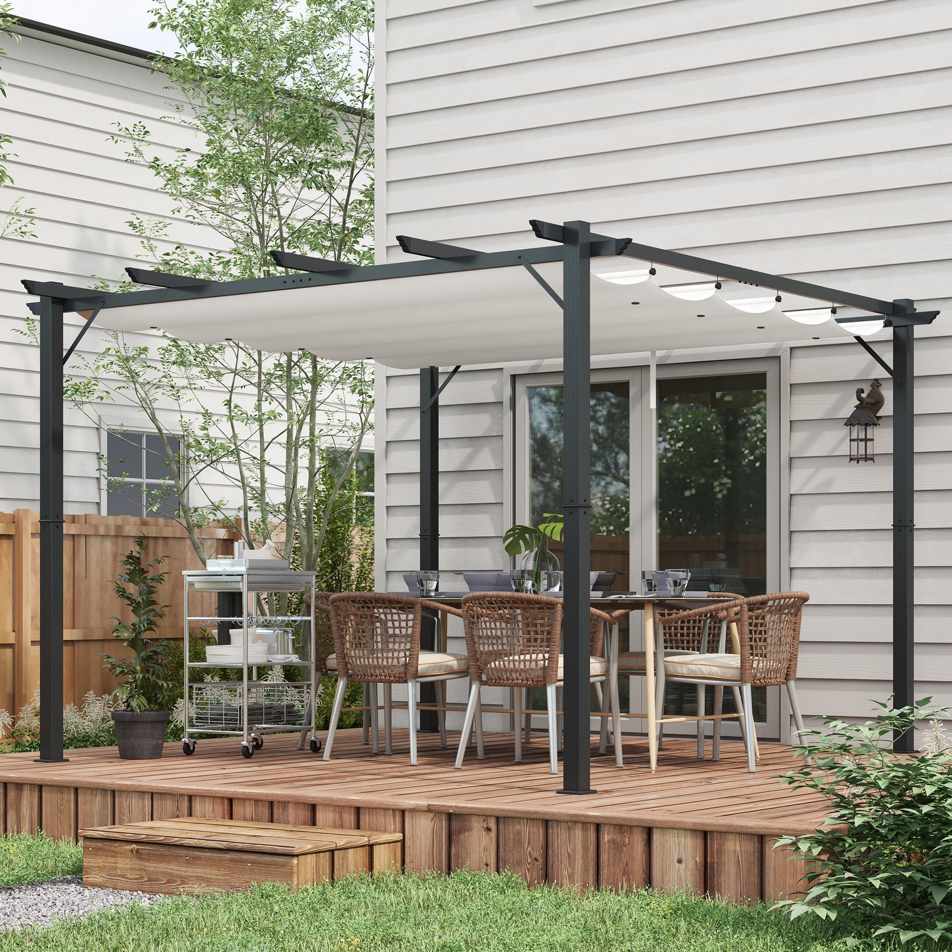 Outsunny Conjunto De Pérgola Incluye 1 Pérgola De Jardín Y 1 Cubierta_1