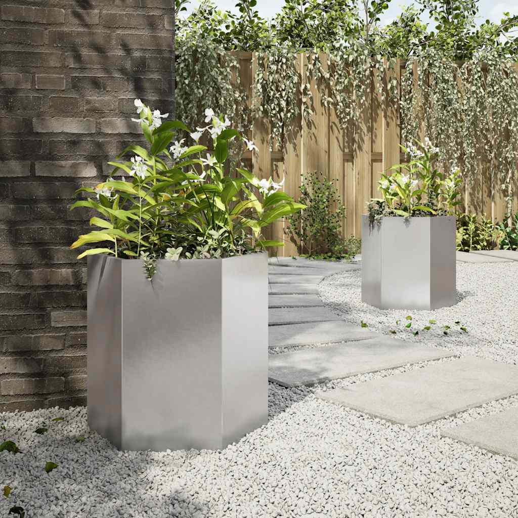 Jardineras Hexagonales 2 Uds Acero Inoxidable 46x40x45 Cm_3