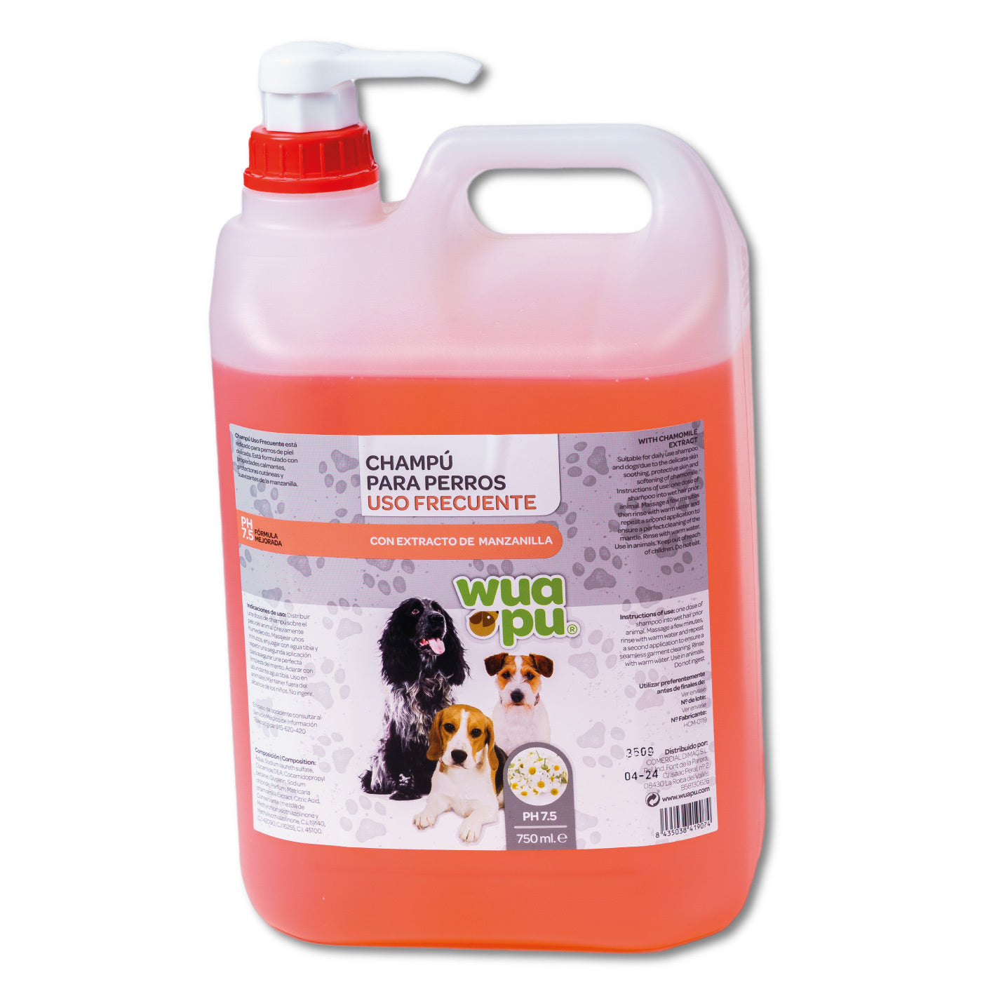 Champú Suave Wuapu Para Perro, Uso Frecuente Con Extracto De Manzanilla, Ph 7.5. Envase De 5l