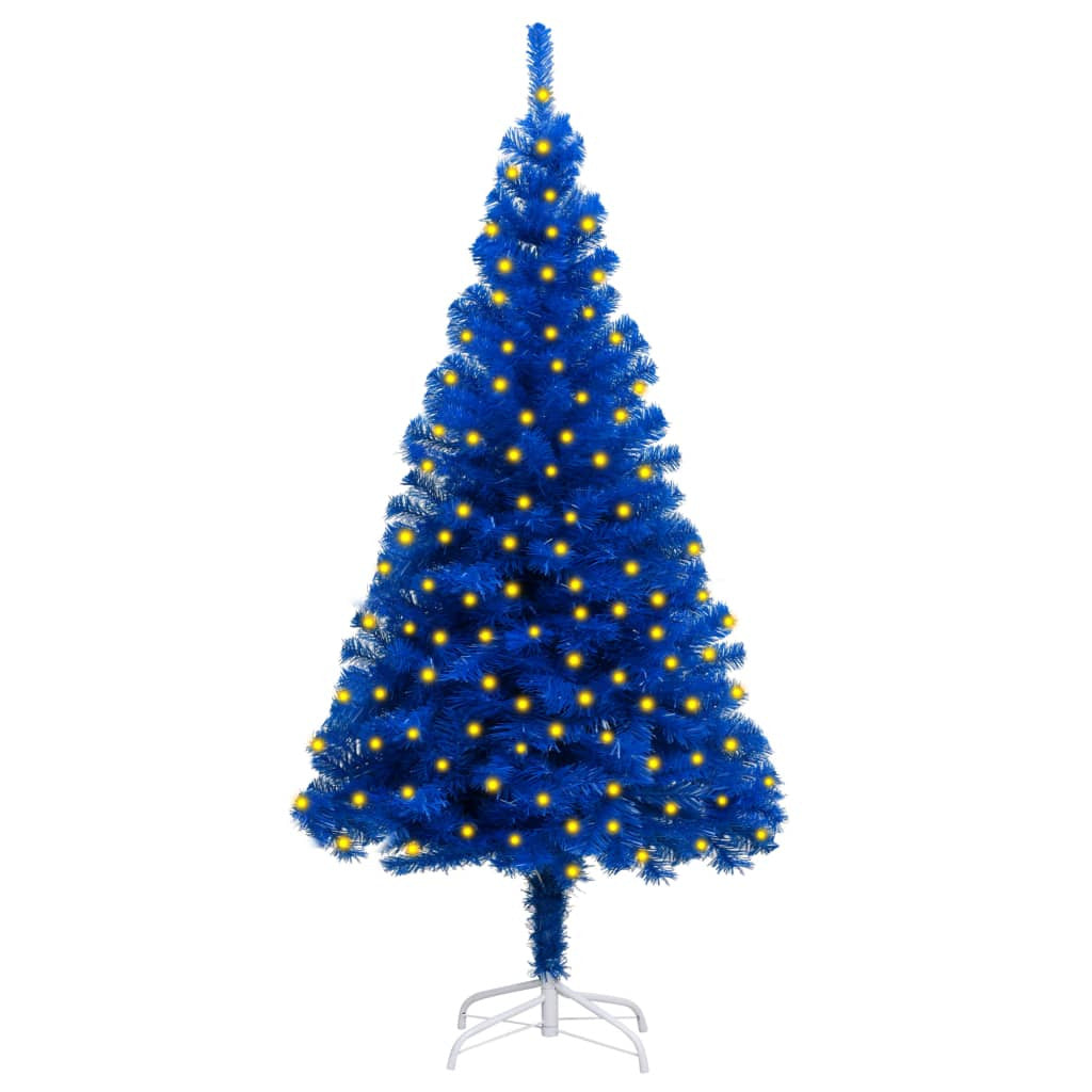 Vidaxl Árbol De Navidad Preiluminado Con Luces Y Soporte Azul 150 Cm_0