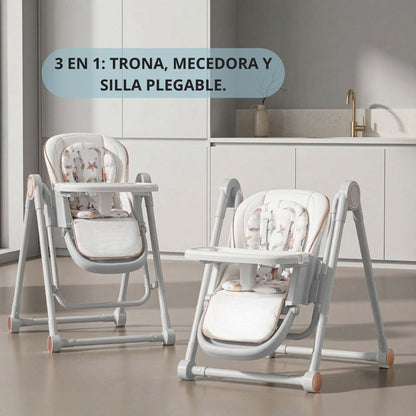 Trona Blanca Evolutiva 3 En 1 | Plegable Y Portátil Con Altura | Reposapiés | Respaldo Y Bandeja Todo Ajustables_2