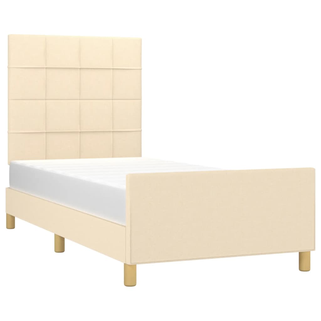Estructura De Cama Con Cabecero De Tela Color Crema 80x200 Cm / Vetonek_0