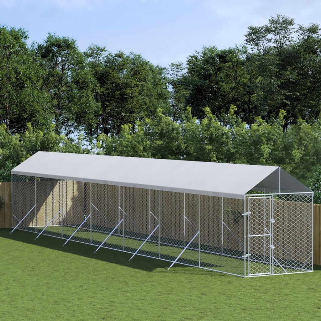 Vidaxl Perrera De Exterior Con Toldo Acero Galvanizado Plata 2x14x2,5m_1