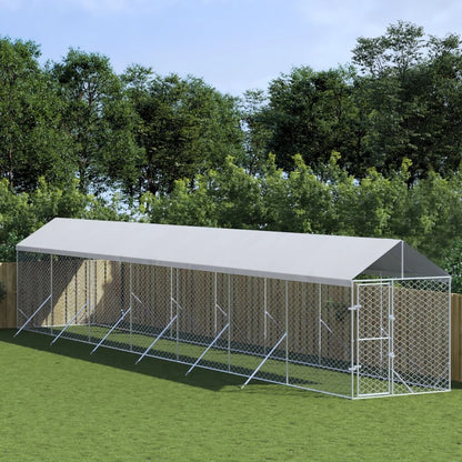 Vidaxl Perrera De Exterior Con Toldo Acero Galvanizado Plata 2x14x2,5m_1