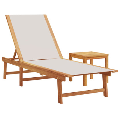 Tumbonas 2 Uds Con Mesa Madera Maciza Acacia Y Textileno Gris / Vetonek_1