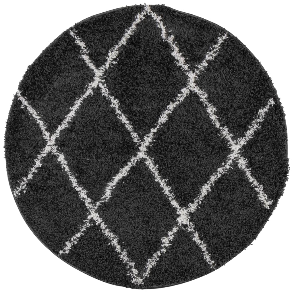 Vidaxl Alfombra De Pelo Largo Moderna Pamplona Negro Y Crema Ø 80 Cm_0