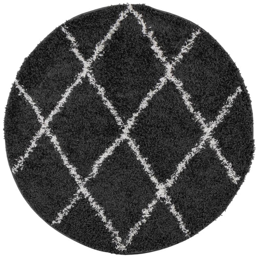 Vidaxl Alfombra De Pelo Largo Moderna Pamplona Negro Y Crema Ø 80 Cm_0