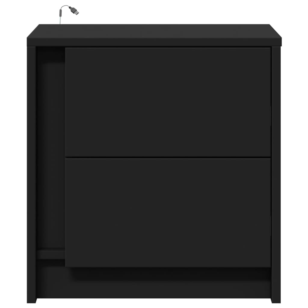 Mesitas De Noche Con Luces Led 2 Uds Madera Ingeniería Negra_4