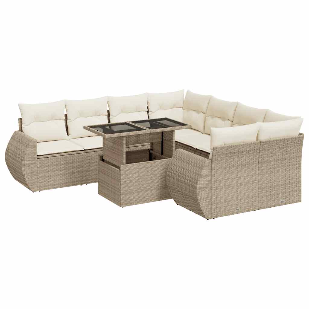 Set De Sofás De Jardín Con Cojines 9 Pzas Ratán Sintético Beige / Vetonek_1