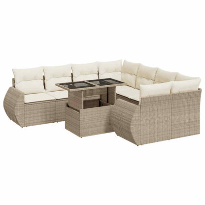 Set De Sofás De Jardín Con Cojines 9 Pzas Ratán Sintético Beige / Vetonek_1
