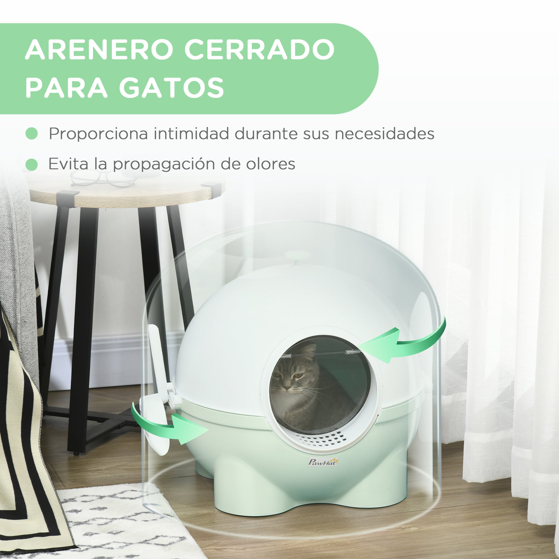 Pawhut Arenero Para Gatos Con Cubierta Desmontable Y Pala 53x51x48 Cm Verde_5