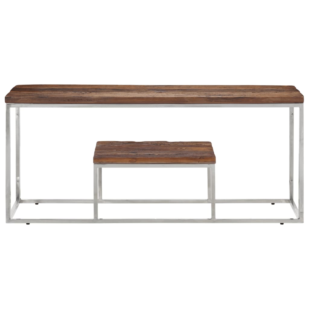 Mesa De Centro Acero Inoxidable Madera Maciza Traviesa Plateado_0