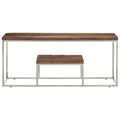 Mesa De Centro Acero Inoxidable Madera Maciza Traviesa Plateado_0