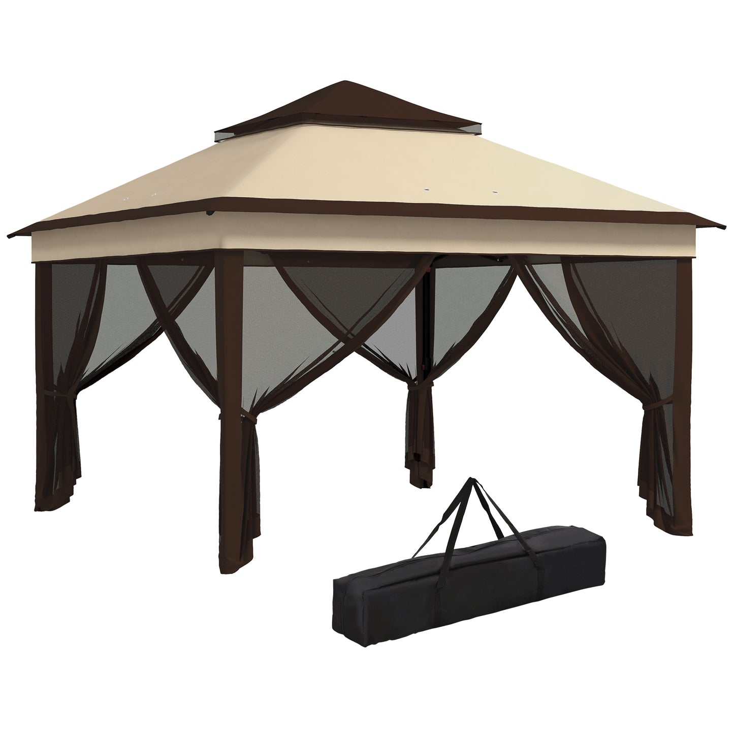Outsunny Carpa Plegable 3,26x3,26x2,72 M Con Doble Techo Altura Ajustable Beige_0