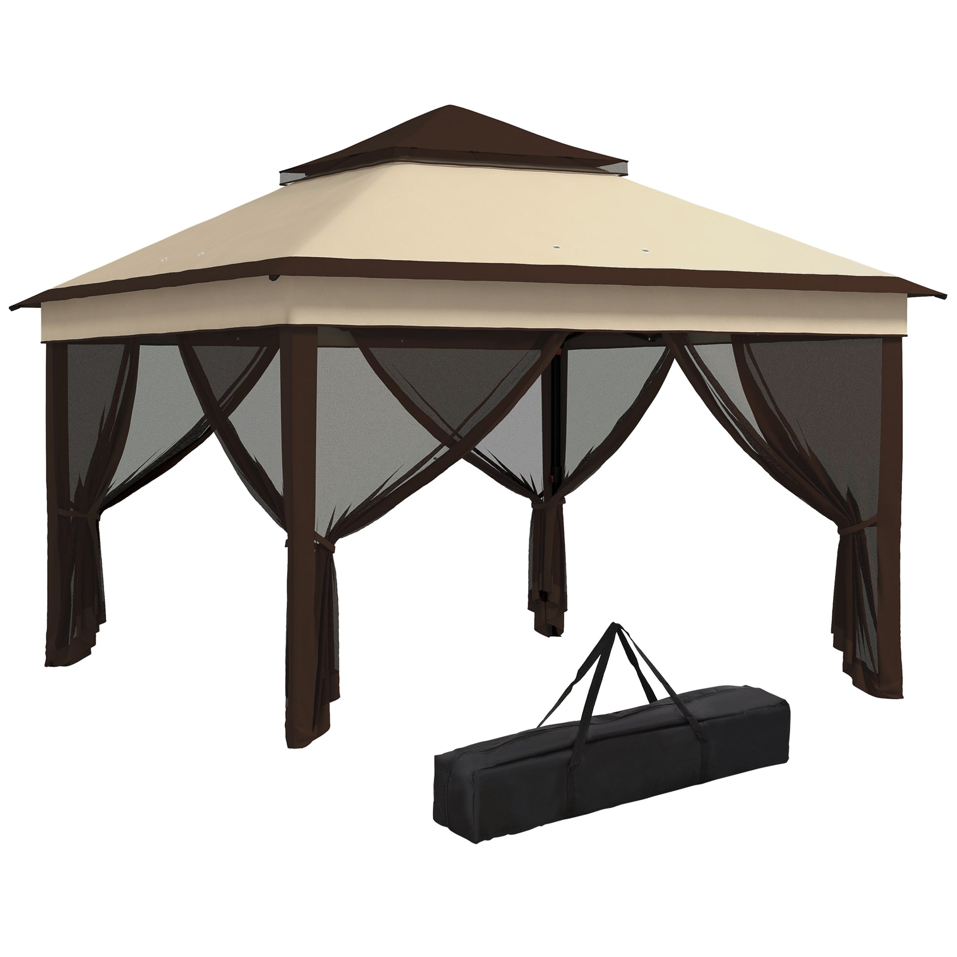 Outsunny Carpa Plegable 3,26x3,26x2,72 M Con Doble Techo Altura Ajustable Beige_0