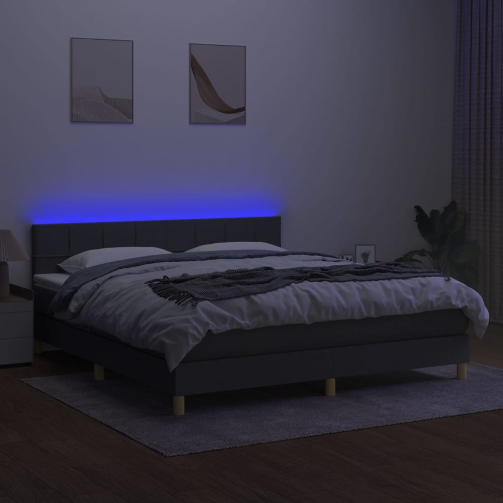 Cama Box Spring Con Colchón Y Led Tela Gris Oscuro 180x200 Cm / Vetonek_1