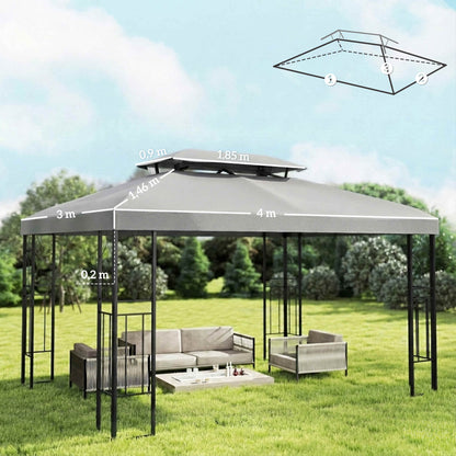 Outsunny Techo De Repuesto Para Cenador 4x3 M Con Techo Doble Anti-uv Gris Claro_2