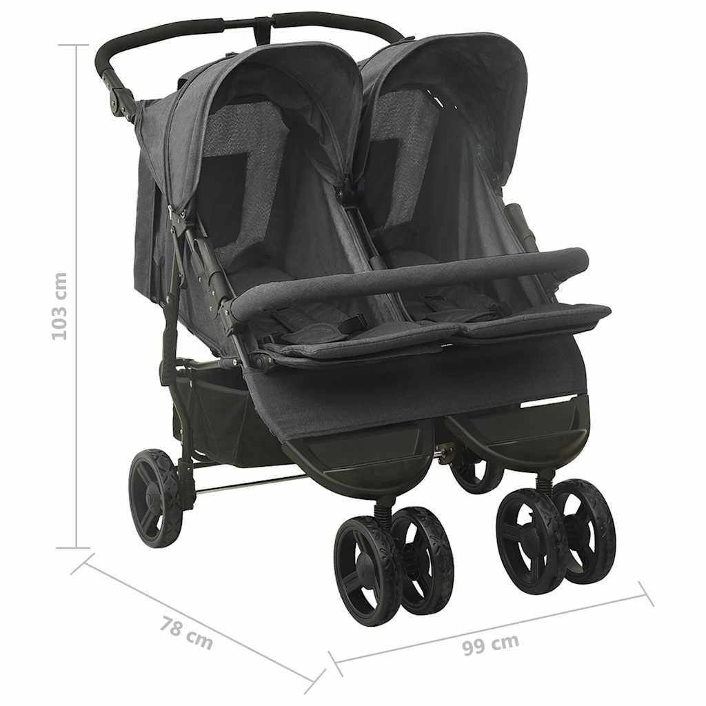 Vidaxl Carrito Para Gemelos De Acero Gris Antracita_2