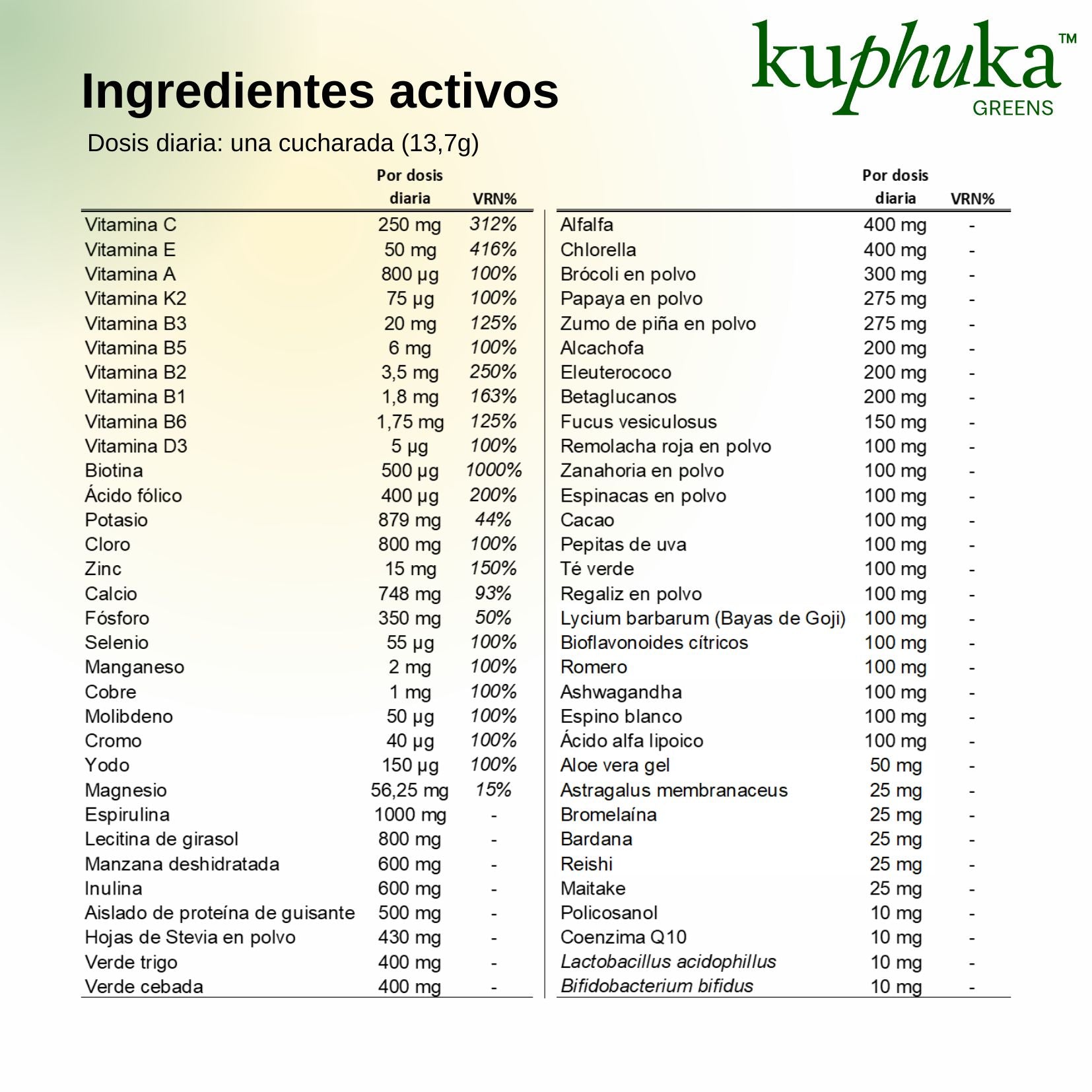 Suplemento Natural en polvo con mas de 70 ingredientes - 30 dosis - sabor Piña/Coco - 411gr - Kuphuka_4